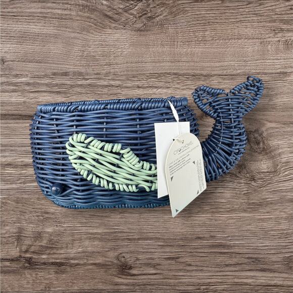 Whale Resin Wicker Utensil Basket by Sun & Bliss Summer Party Oceanside Sea life